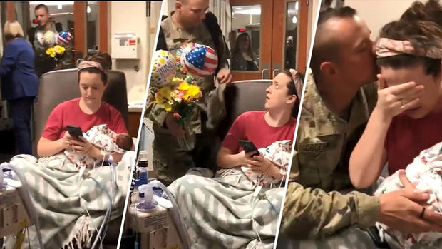 Emotivo: soldado sorprende a esposa y conoce a sus mellizas 