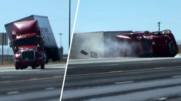 [TLMD - LV] Impresionante video: ráfaga de viento tumba un camión