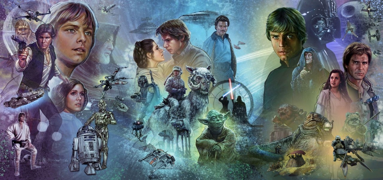 Star wars saga mural celebración original trilogía