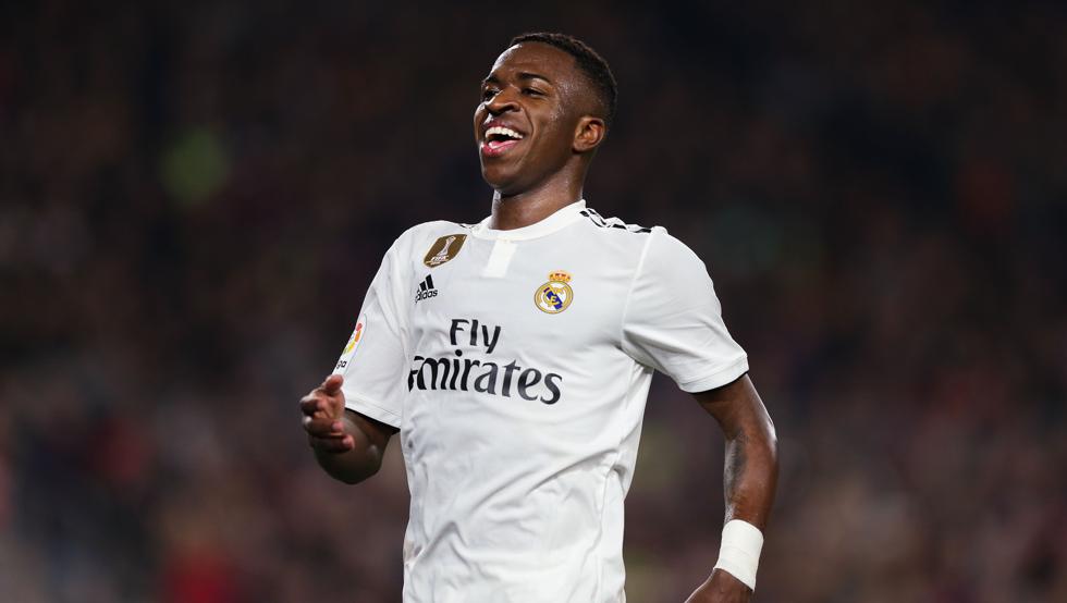BARCELONA, SPAIN - FEBRUARY 06: Vinicius JR of Real Madrid CF reacts during the Copa del Semi Final first leg match between Barcelona and Real Madrid at Nou Camp on February 06, 2019 in Barcelona, Spain. (Photo by Angel Martinez/Getty Images)