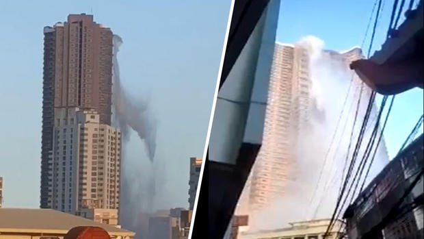 Video: aterradora cascada de agua cae de un rascacielos en pleno terremoto