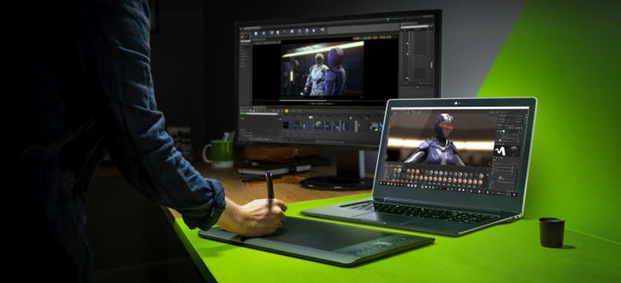 Una de las nuevas computadoras portátiles Studio de Nvidia, destinada a competir contra la MacBook Pro