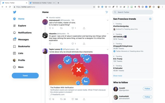 Twitter prueba otro rediseño de escritorio con tendencias a la derecha, navegación a la izquierda