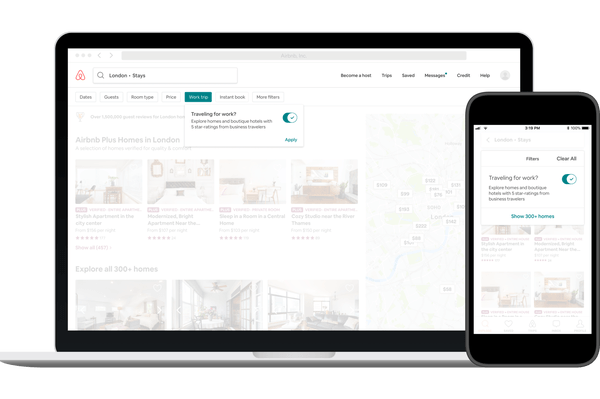 Airbnb introduce nuevas herramientas de búsqueda para viajeros de negocios.
