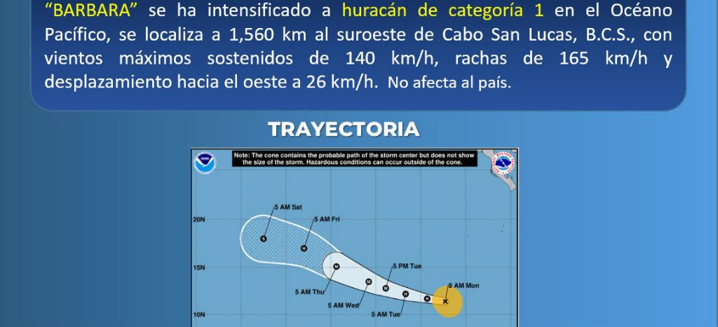 Ya es huracán categoría 1 la tormenta tropical “Bárbara”
