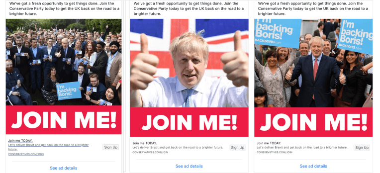 El guardián del Reino Unido está mirando la captura de datos de los anuncios de Facebook del primer ministro Boris Johnson