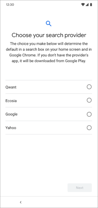 pantalla de elección de Android