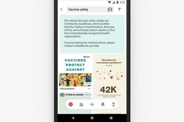 Pinterest comienza a mostrar información de organizaciones de salud para búsquedas relacionadas con vacunas
