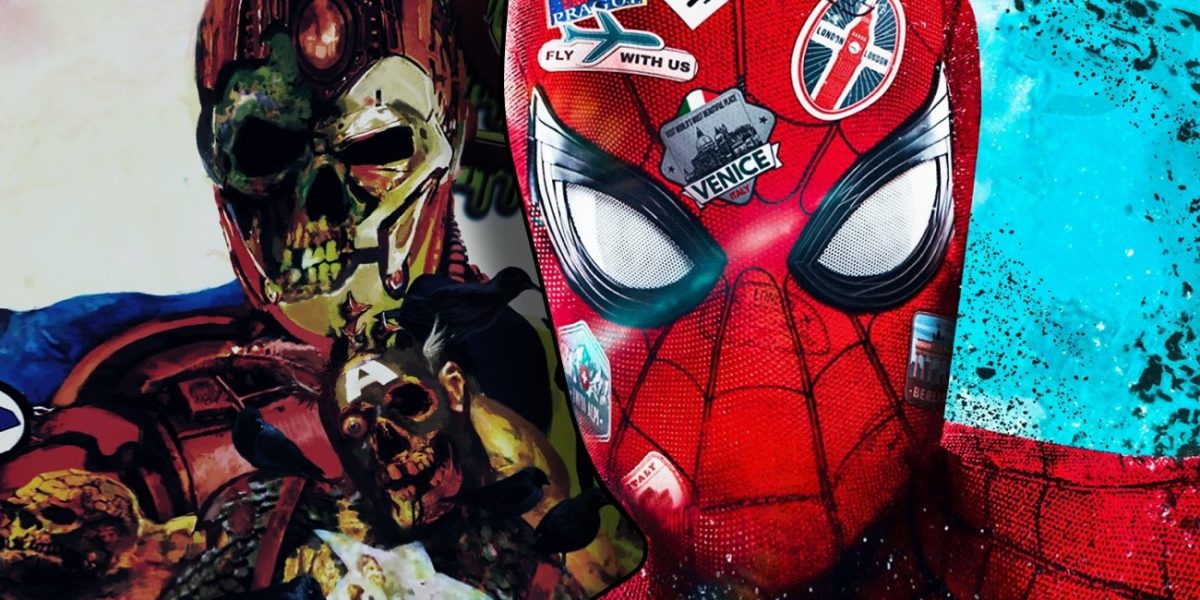 Spider-Man lucha contra el ejército de zombies Iron Man en el arte conceptual lejos de casa