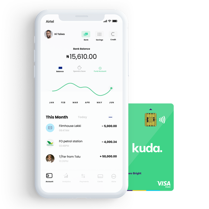 Tarjeta de pantalla de transacción de Kuda