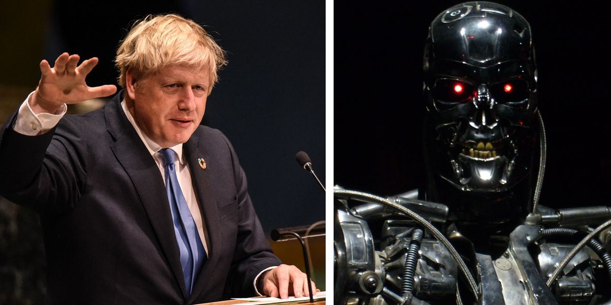 Bueno, Boris Johnson hablando de terminadores de ojos rosados ​​en la ONU.