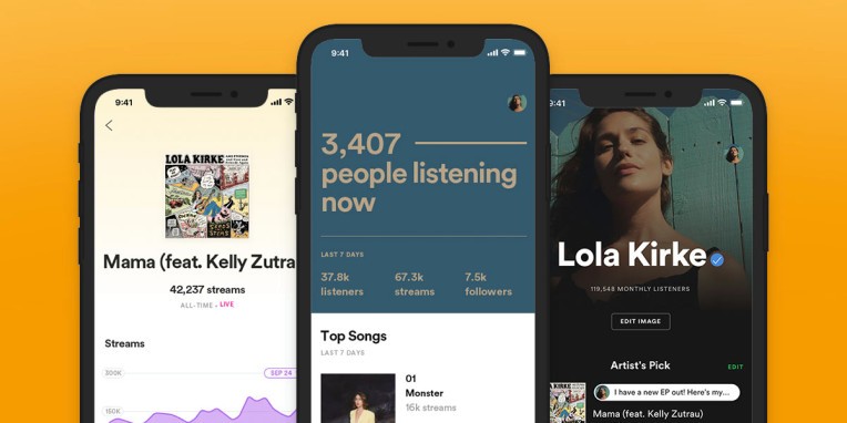 La aplicación de Spotify para artistas se renueva y agrega estadísticas en tiempo real para cualquier canción