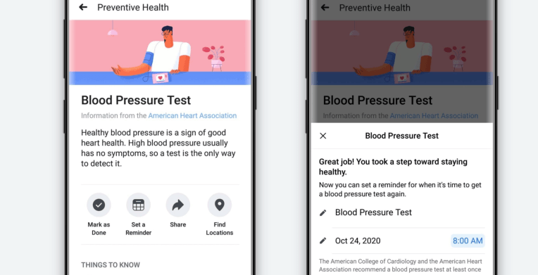 Facebook revela su primera incursión en herramientas personales de salud digital