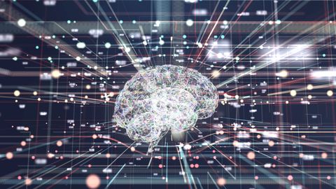 Cerebro futurista de resolución 4K en sistemas de conexión de datos grandes. Concepto de inteligencia artificial