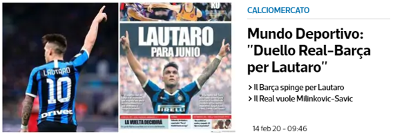 Así ha compartido el 'Corriere dello Sport' la portada MD sobre Lautaro Martínez