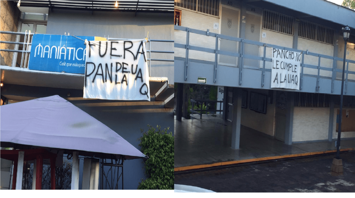 Aparecen mantas en la UAQ, rechazan a Pancho Domínguez los universitarios