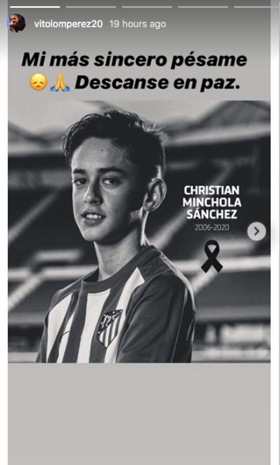El pésame de los jugadores del Atlético de Madrid tras la muerte del joven Christian Minchola.