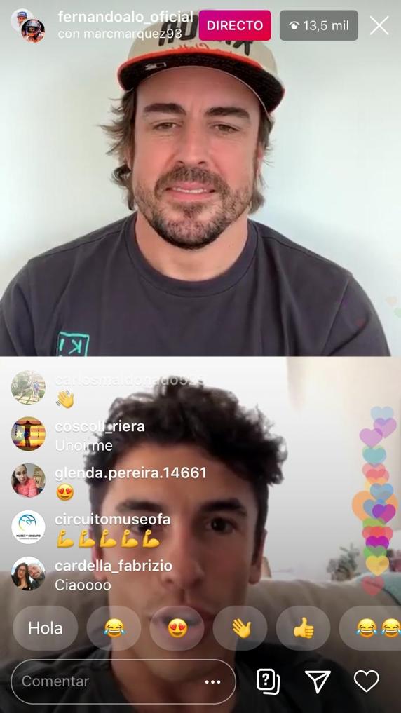 Alonso y Márquez compartieron Instagram Live