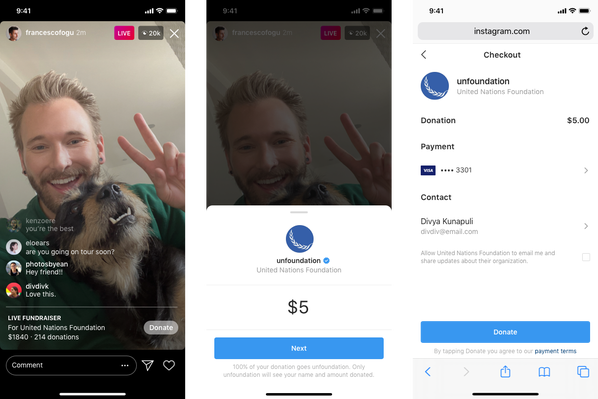 Instagram ahora permite a los usuarios recaudar fondos para organizaciones sin fines de lucro mientras transmiten en vivo