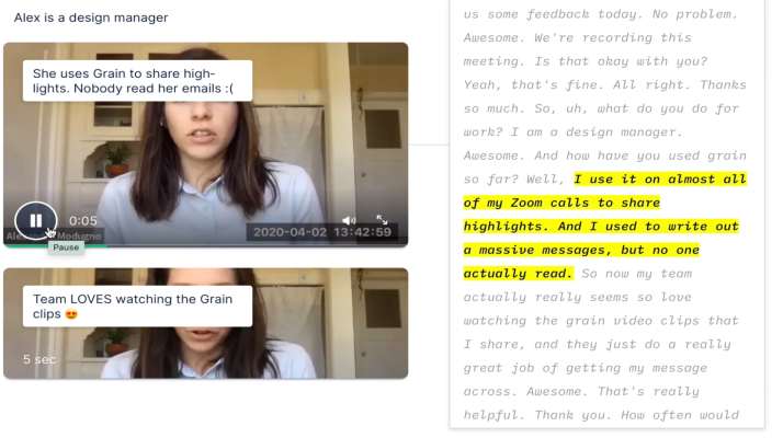 Grain, una startup creada expresamente sobre Zoom para tomar notas y hacer videoclips, recauda $ 4 millones