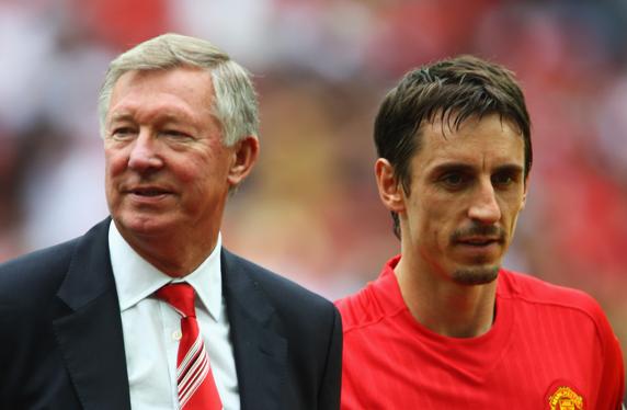 Sir Alex Ferguson y Gary Neville, leyendas 'red devil'