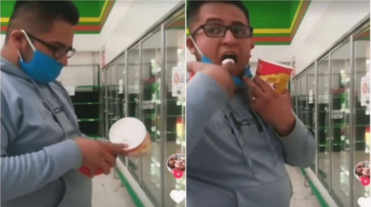 VIDEO: Cliente se quita cubrebocas, lame helado de Aurrerá y lo mete al refrigerador