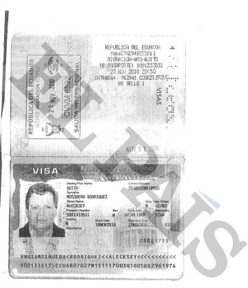 Pasaporte entregado a la Banca Privada d´Andorra (BPA) por el exministro de Ecuador Alecksey Mosquera para abrir su cuenta.