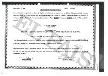 Certificado de la sociedad vinculada al exvicepresidente de la compañía estatal Petróleos del Perú Miguel Atala Herrera.