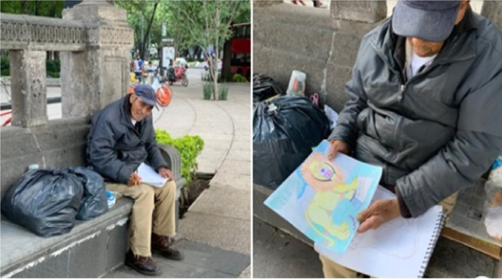 Abuelito hace dibujos para ganarse la vida, piden ayuda en redes sociales  