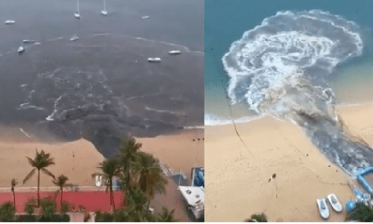 Indigna en redes video de descarga de aguas negras en playa de Acapulco, perdió agua azul