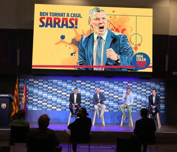 Momento de la presentación de Saras Jasikevicius como nuevo entrenador del Barça de basket.