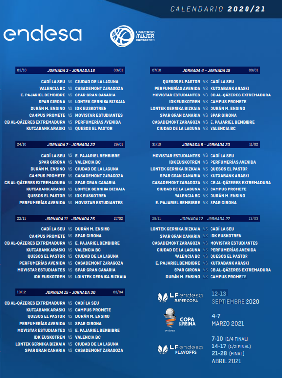 Calendario de la Liga Femenina Endesa 2020-21