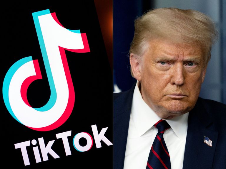 Montaje del logo de TikTok y la cara de Donald Trump.