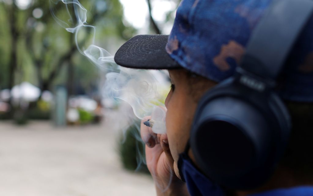 Mexicanos fuman mariguana en libertad en jardín aledaño al Senado
