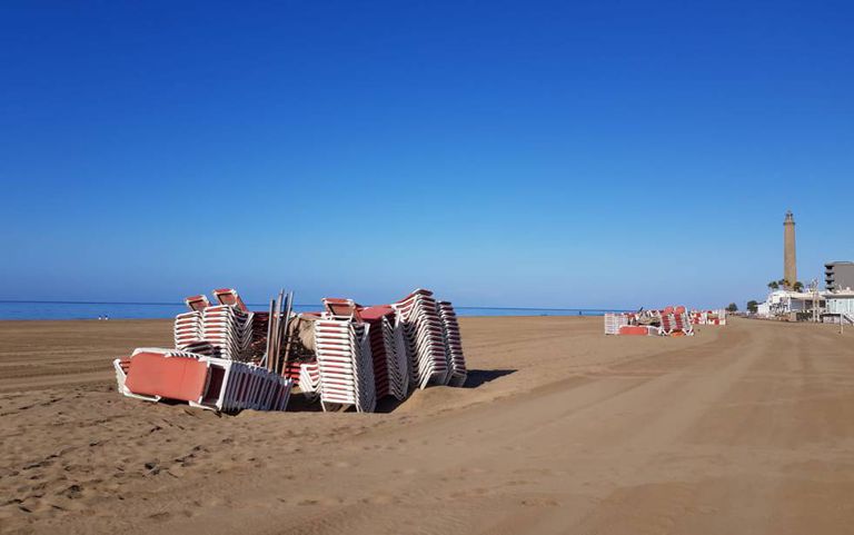 La playa de Maspalomas (Gran Canaria), durante el confinamiento.
