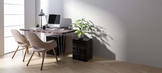 oficina en casa por ventana con luz y planta