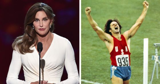 A la derecha, Bruce Jenner como campeón olímpico en los 70. A la izquierda, transformado en Caitlyn Jenner.