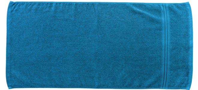Una toalla de playa azul dispuesta plana