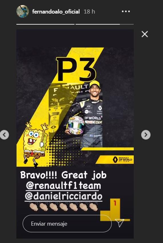 Fernando Alonso celebra el podio de Renault en Instagram