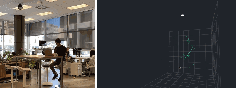 Un GIF que muestra a una persona sentada en un escritorio y su nube de puntos de radar.