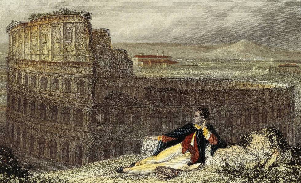 'Lord Byron contemplando el Coliseo de Roma', grabado de James Tibbitts-Arthur Willmore.