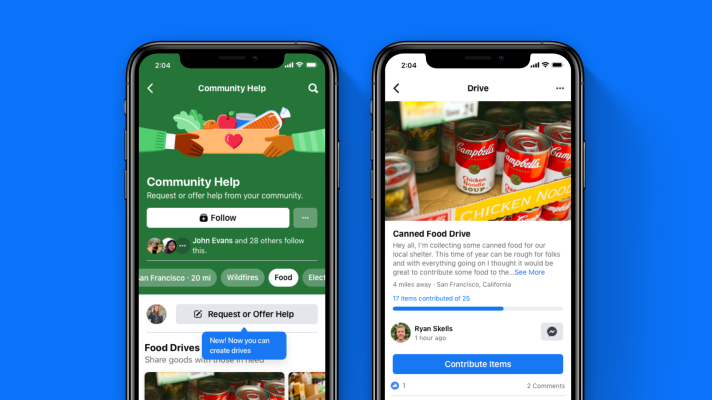 Facebook lanza ‘Drives’, una función exclusiva de EE. UU. Para recolectar alimentos, ropa y otras necesidades para las personas necesitadas