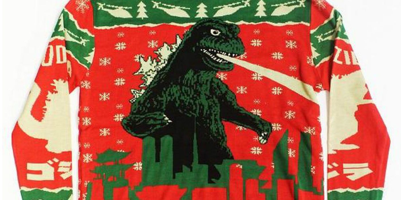 El suéter navideño feo de Godzilla te mantendrá caliente con su aliento atómico