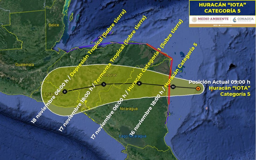 Huracán Iota sube a categoría 5 mientras avanza hacia Centroamérica