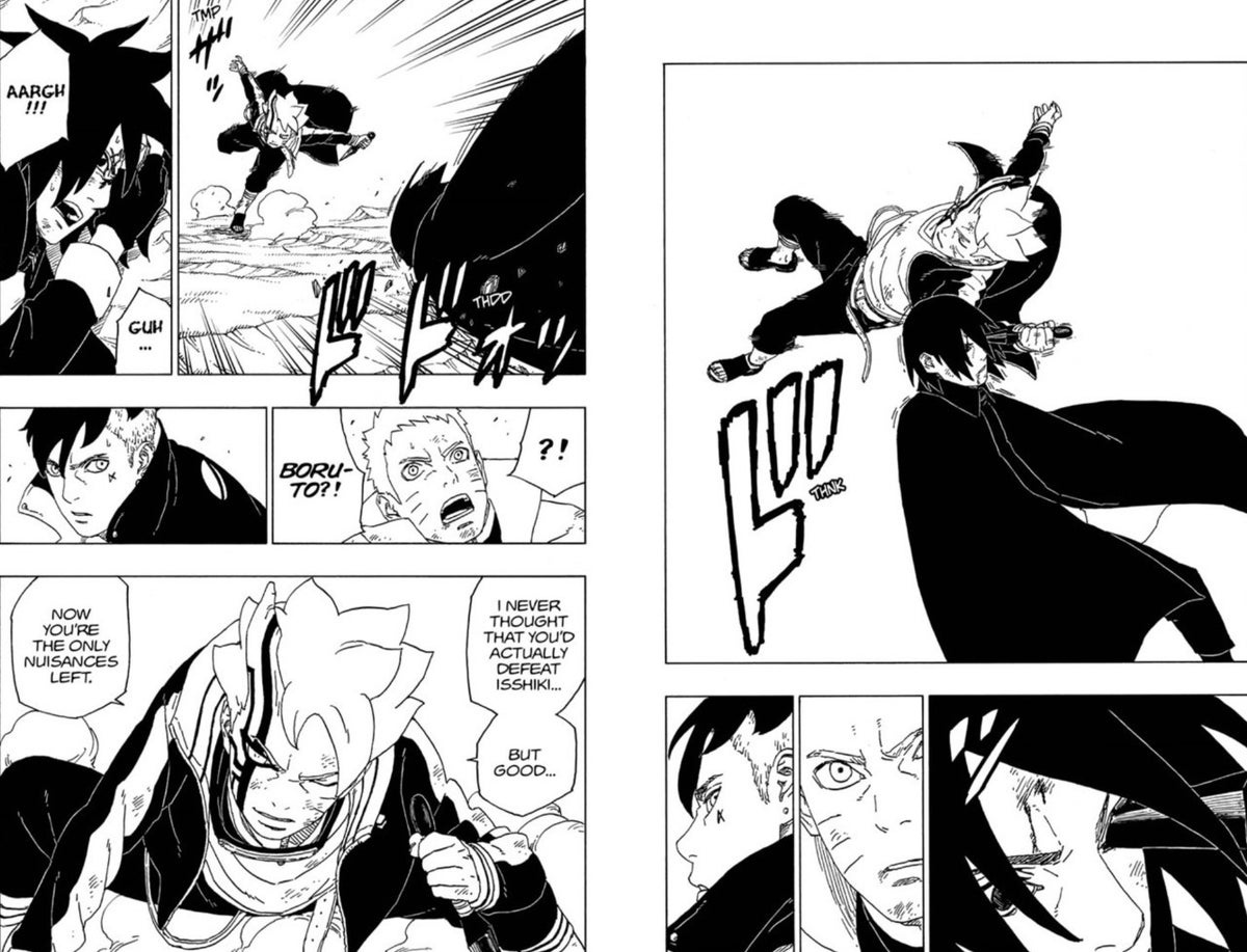 Boruto Manga 53 SPoilers Sasuke ojo apuñalado herido ciego