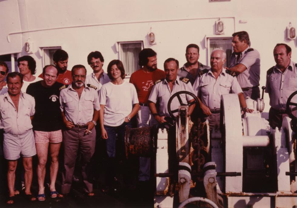 La primera expedición de Belén Alonso, en el buque  Cornide de Saavedra , en 1980.