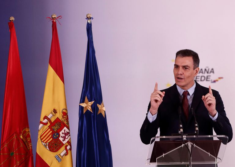 El presidente del Gobierno, Pedro Sánchez, durante la presentación del plan España puede, el 13 de noviembre en Pamplona.