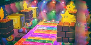 Artículos de Mario de Animal Crossing utilizados para crear Rainbow Road en interiores