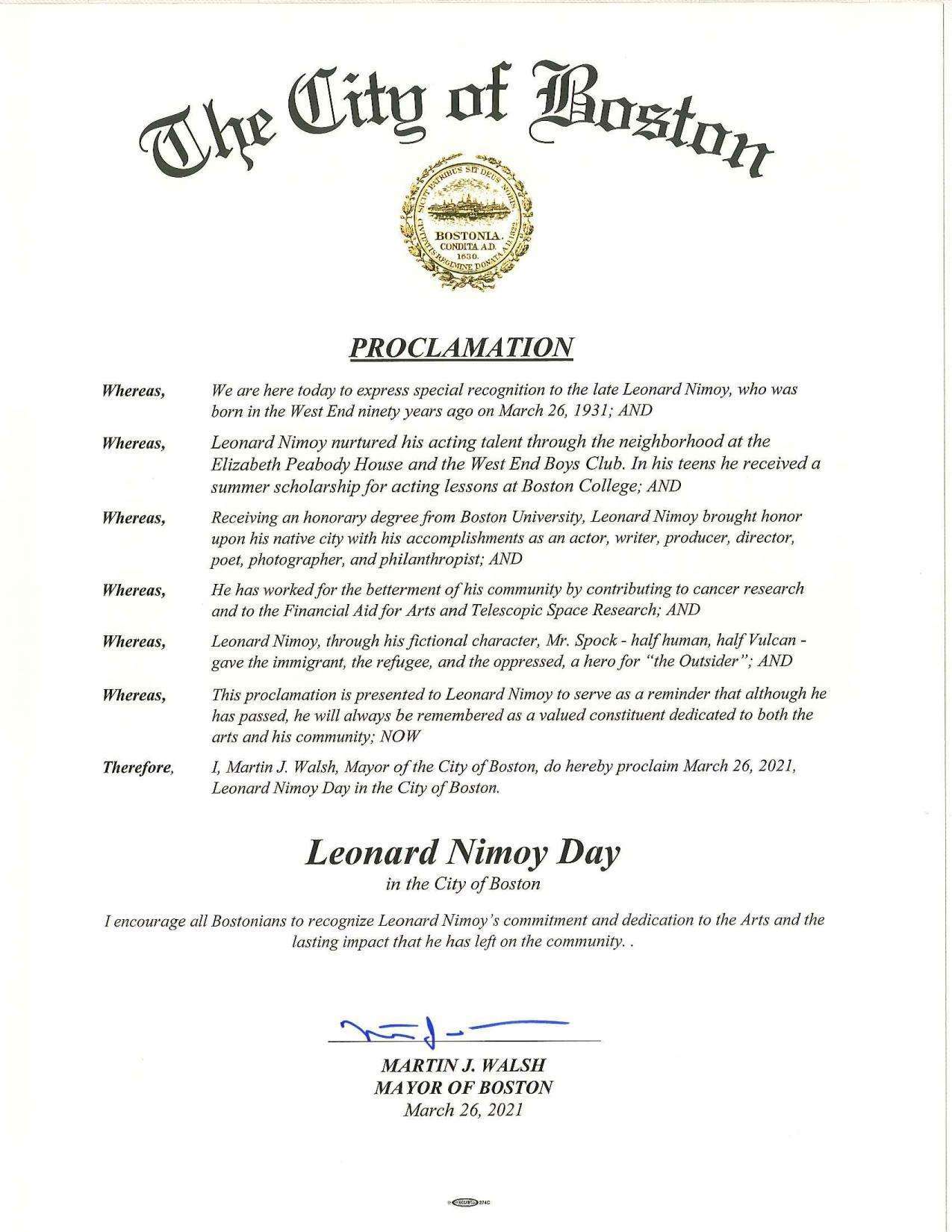 Proclamación del Día de Leonard Nimoy