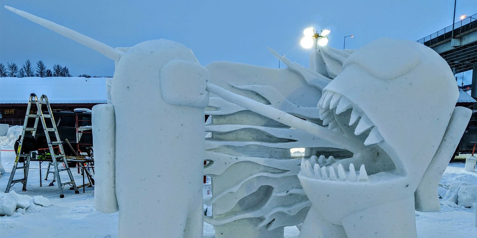 Entre nosotros, las muertes de impostores cobran vida gracias a increíbles esculturas de nieve